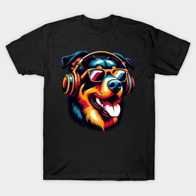 Beauceron Smiling DJ: Musical Dog in Sunglasses T-Shirt by ArtRUs